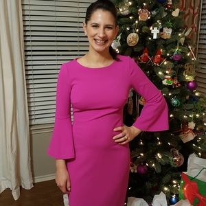 Calvin Klein Bell Sleeve Round Neck Sheath Dress